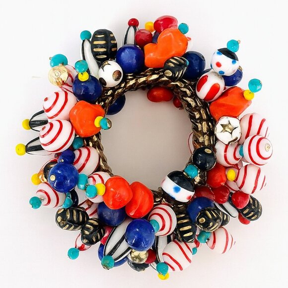 Vintage Cha Cha Wide Bracelet Glass Bead Expansion Boho Glam 1950's - Picture 8 of 8